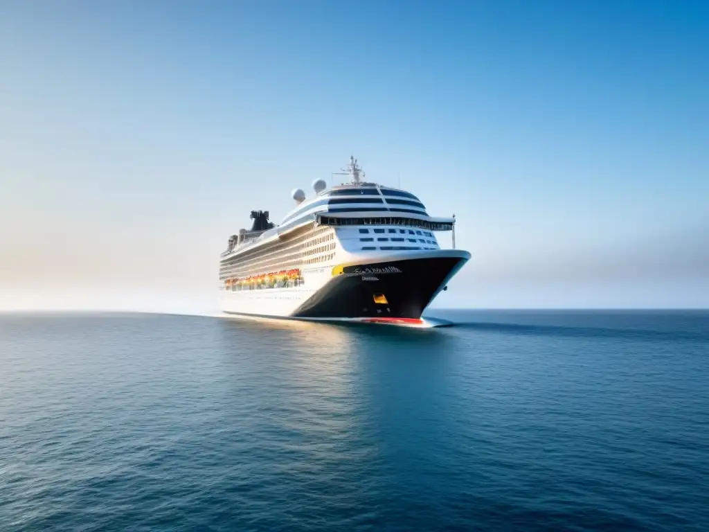 Tranquilo crucero navegando en aguas calmadas con huella de carbono sutil, en cielo azul