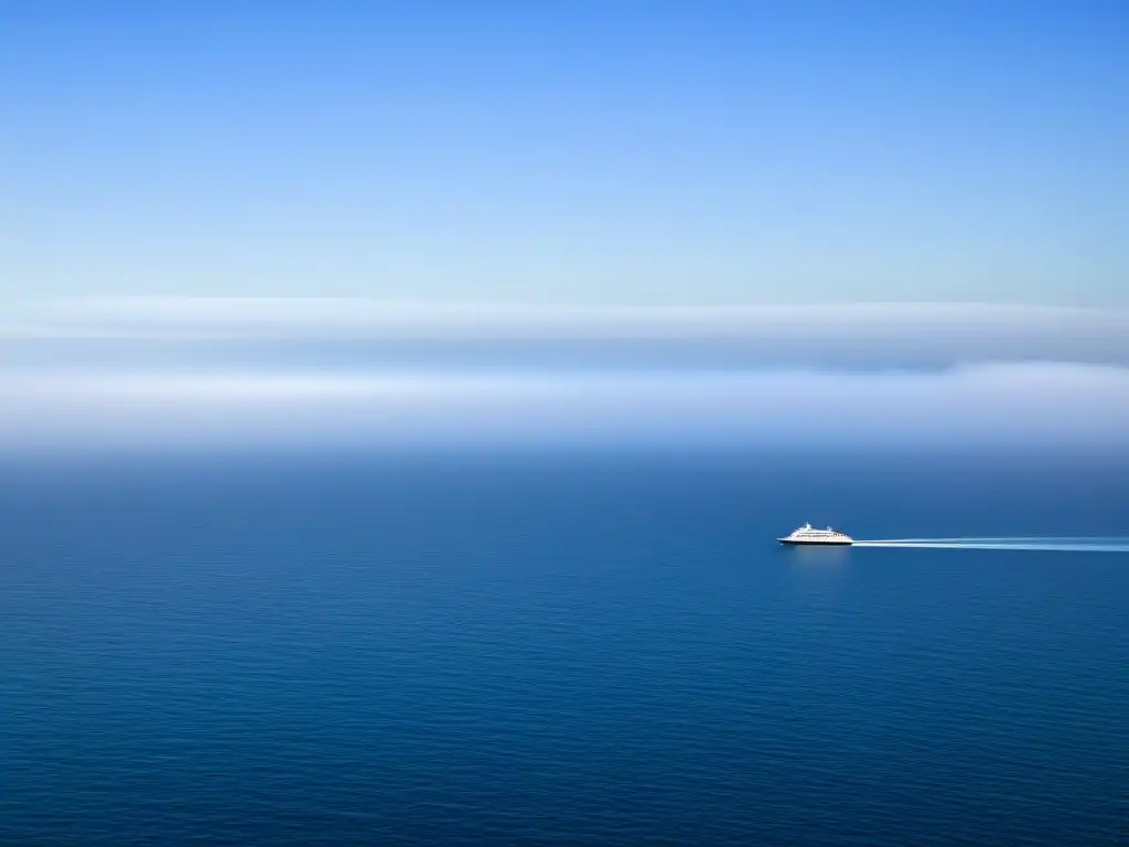 Un tranquilo océano con un elegante crucero en la distancia, destacando la importancia de preservar la belleza natural ante el impacto del cambio climático en el turismo marítimo