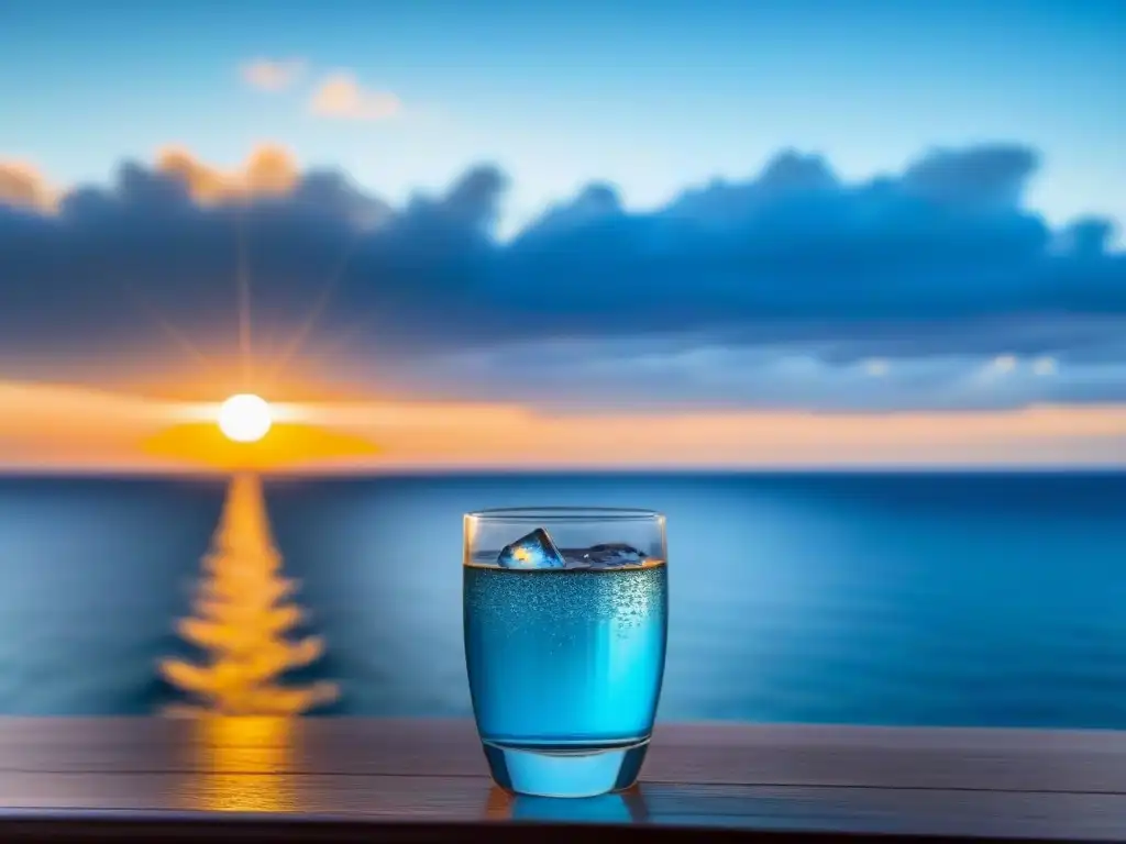 Un tranquilo panorama oceánico desde un crucero, con un vaso de agua