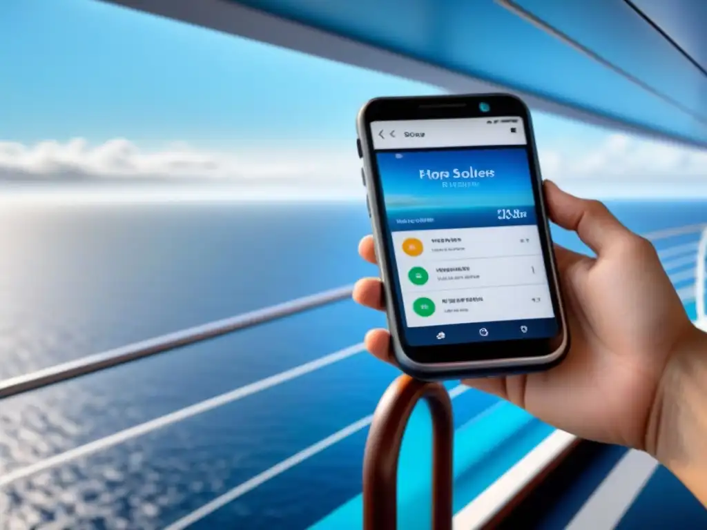 Transacción exitosa en terminal de pago sin contacto en crucero, tecnología sin contacto en cruceros