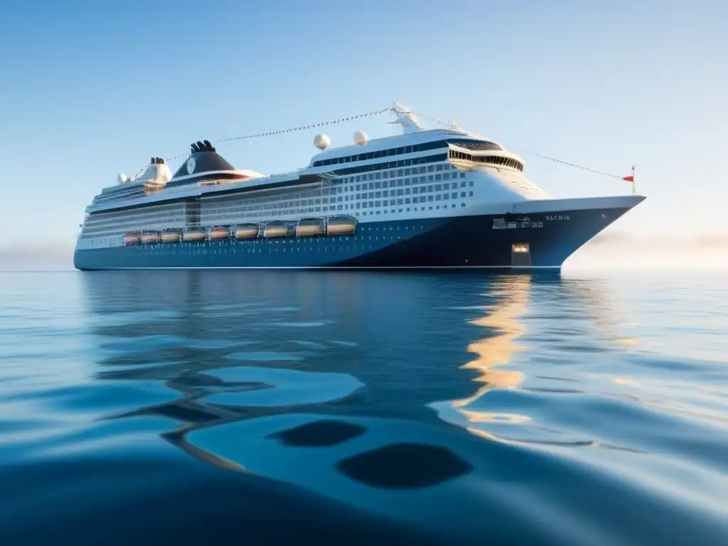 Travesía de lujo en el mar: moderno crucero navegando en aguas azules, con gaviotas y costa al horizonte