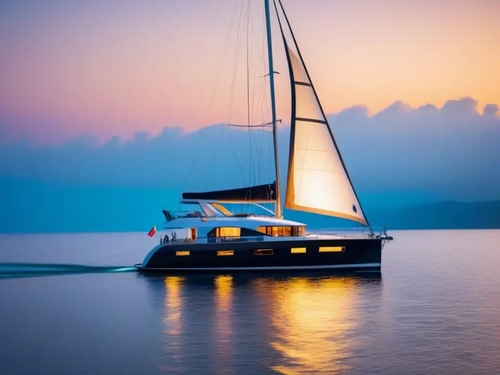 Invertir en turismo marítimo: Yate de lujo navegando al atardecer en aguas cristalinas