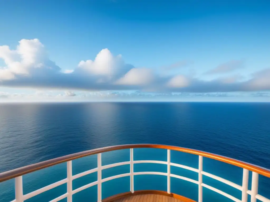 Horizonte sereno: vista cristalina del océano desde crucero sostenible Turismo sostenible en cruceros marítimos: Vista serena del océano desde un crucero, en alta resolución 8k
