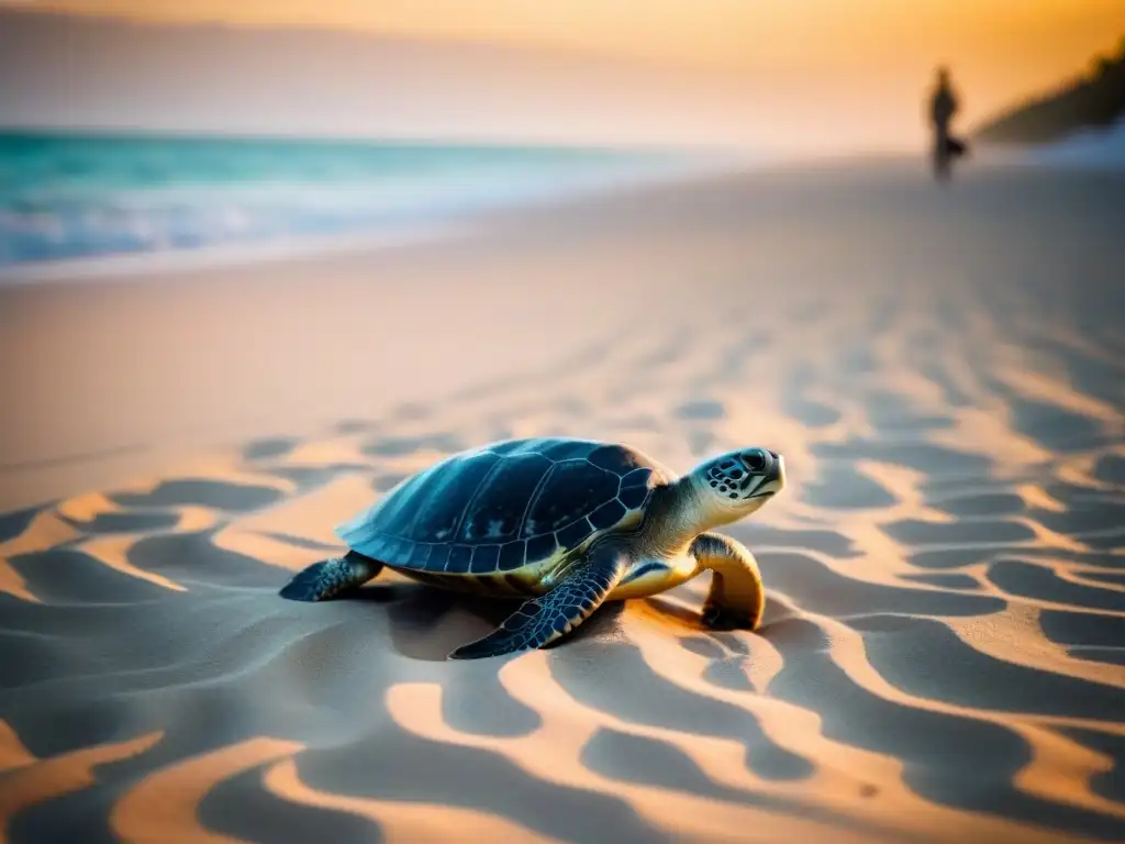 Encuentro respetuoso: turistas observan a tortuga marina al anochecer Turistas observan respetuosamente a una tortuga marina en la playa al atardecer, destacando la conservación marina tortugas turismo