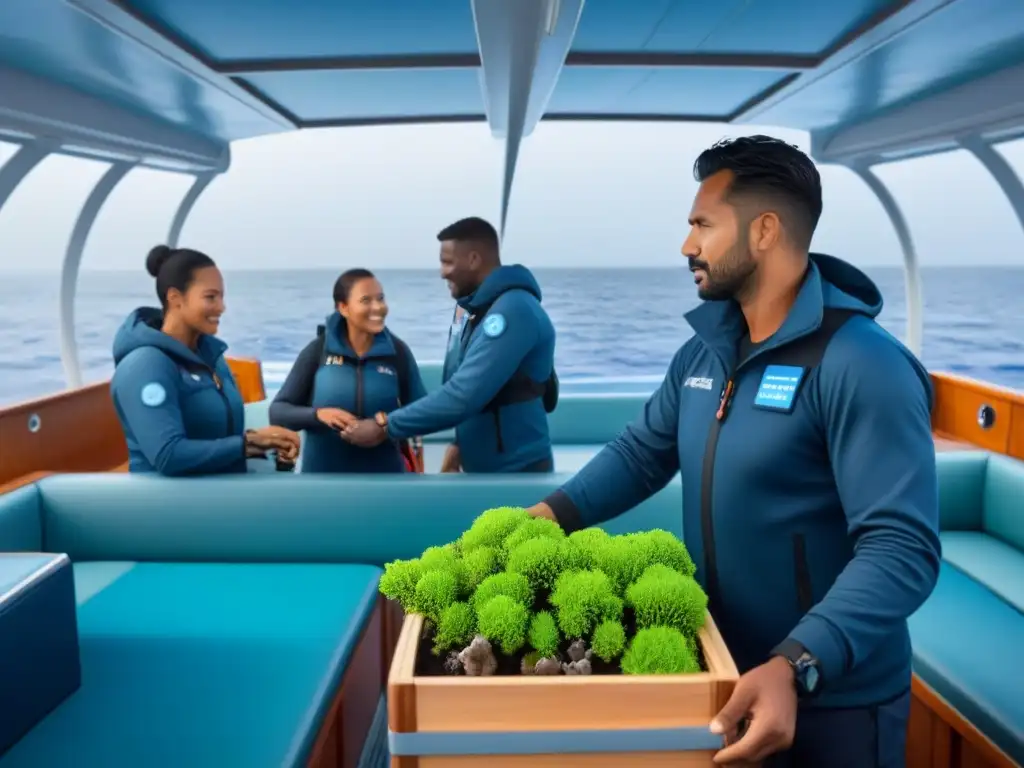 Unidos por la educación y la conservación de arrecifes a bordo, pasajeros trabajan juntos en actividades marinas