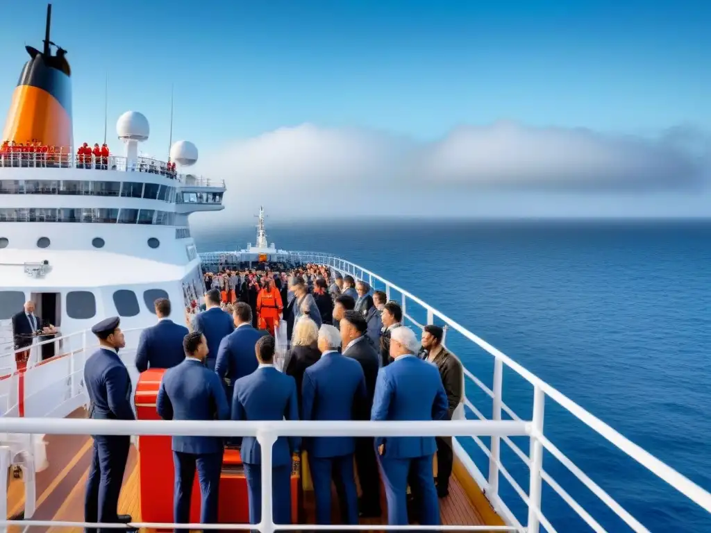 Unidad y cooperación en crucero: emergencia en calma Unidos en la cubierta del crucero: pasajeros y tripulación cooperan en emergencia
