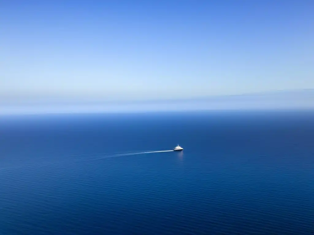 Un vasto océano sereno bajo un cielo azul, con un crucero eco sostenible a lo lejos