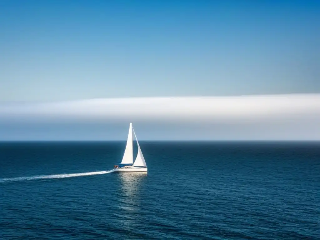 Un velero navegando suavemente en aguas tranquilas bajo un cielo azul, transmitiendo calma y la esencia de la navegación para principiantes