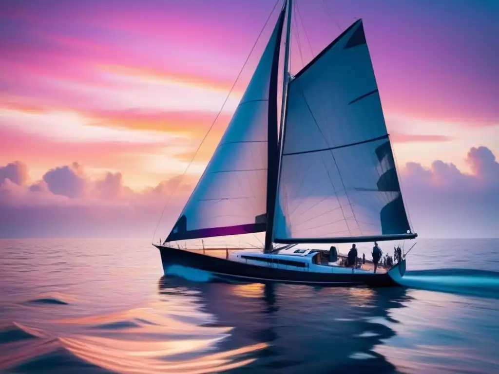 Un velero navegando serenamente al atardecer