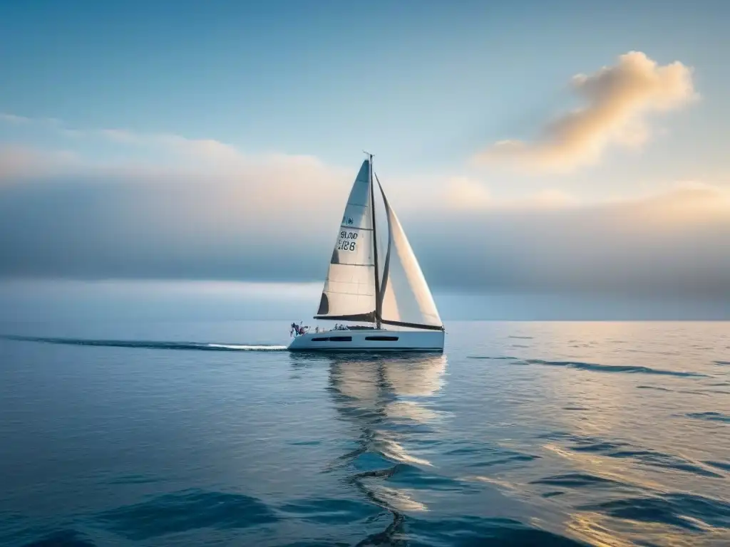 Un velero blanco navegando en aguas cristalinas bajo un cielo despejado