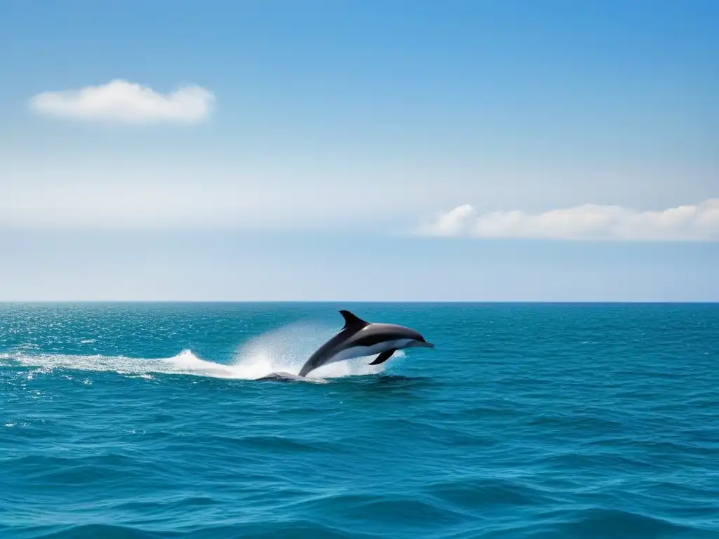 Un velero blanco navegando en aguas turquesas con delfines juguetones