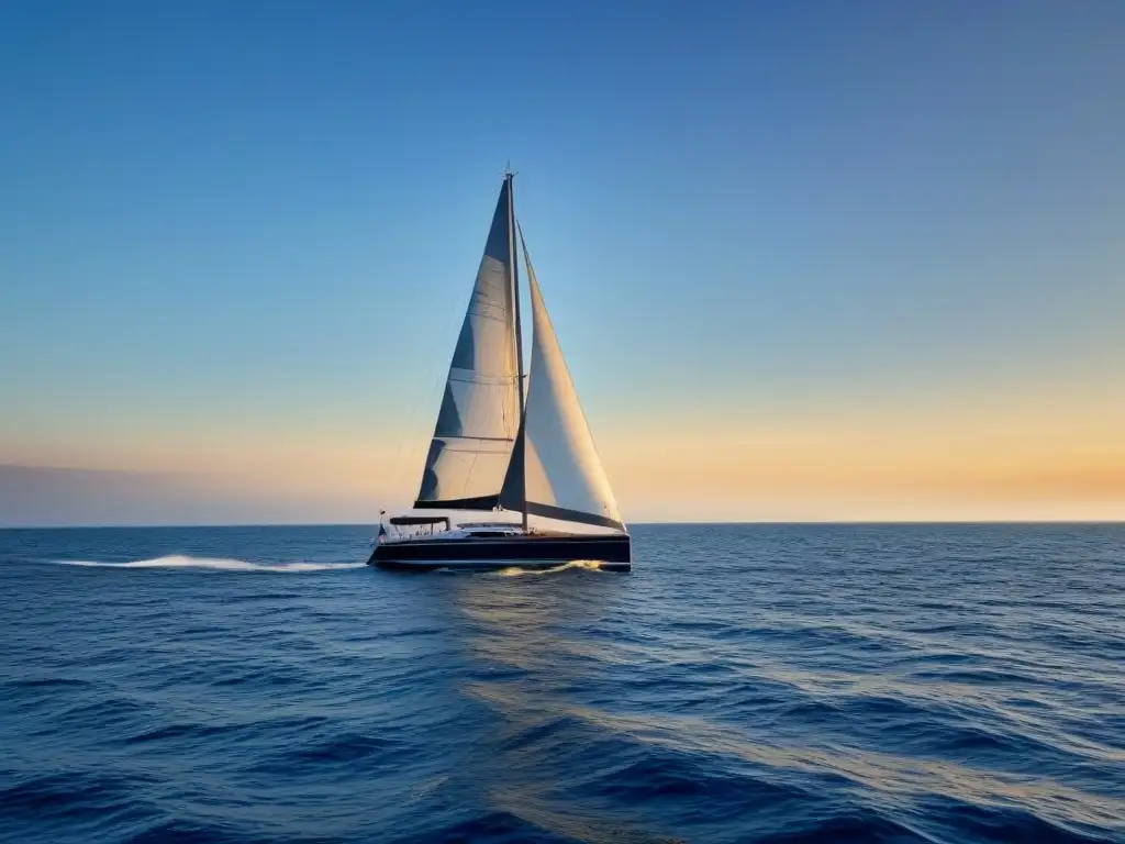 Un velero elegante navegando en aguas tranquilas al atardecer