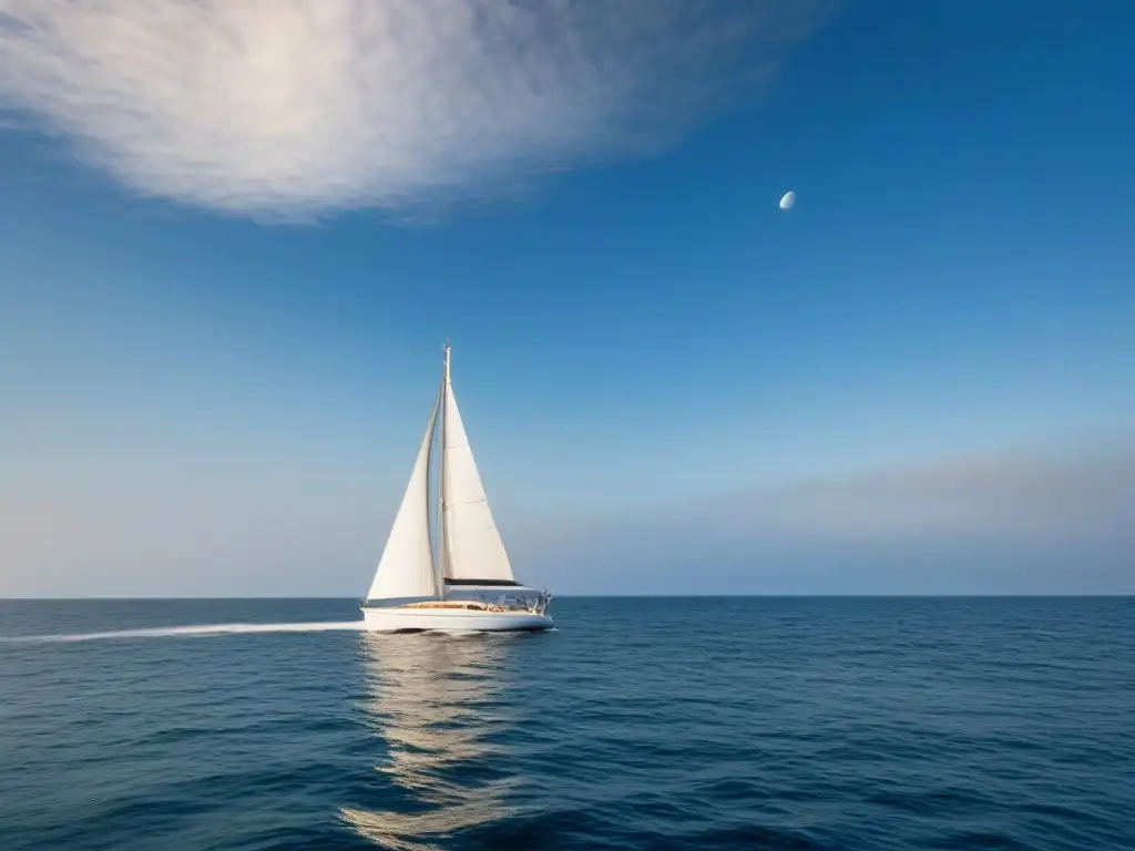 Un velero elegante navegando en aguas tranquilas bajo un cielo azul