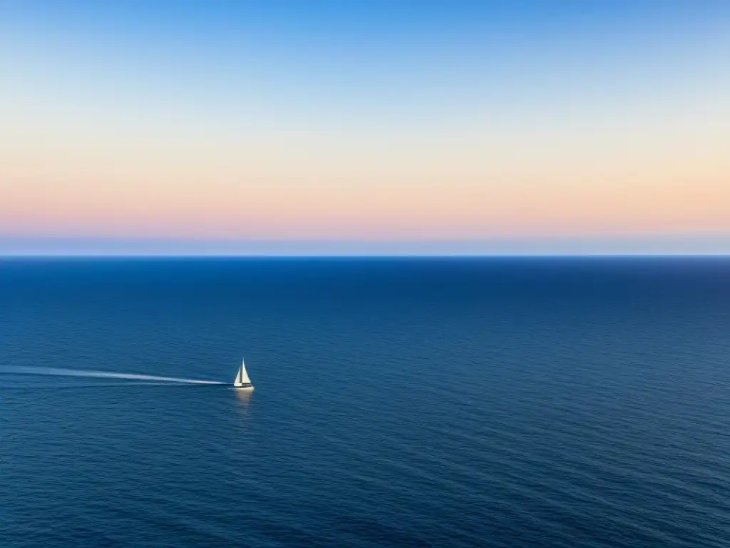 Un velero elegante navega en aguas tranquilas con un cielo de tonos pastel