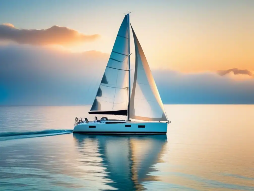 Un velero elegante surcando aguas tranquilas al atardecer