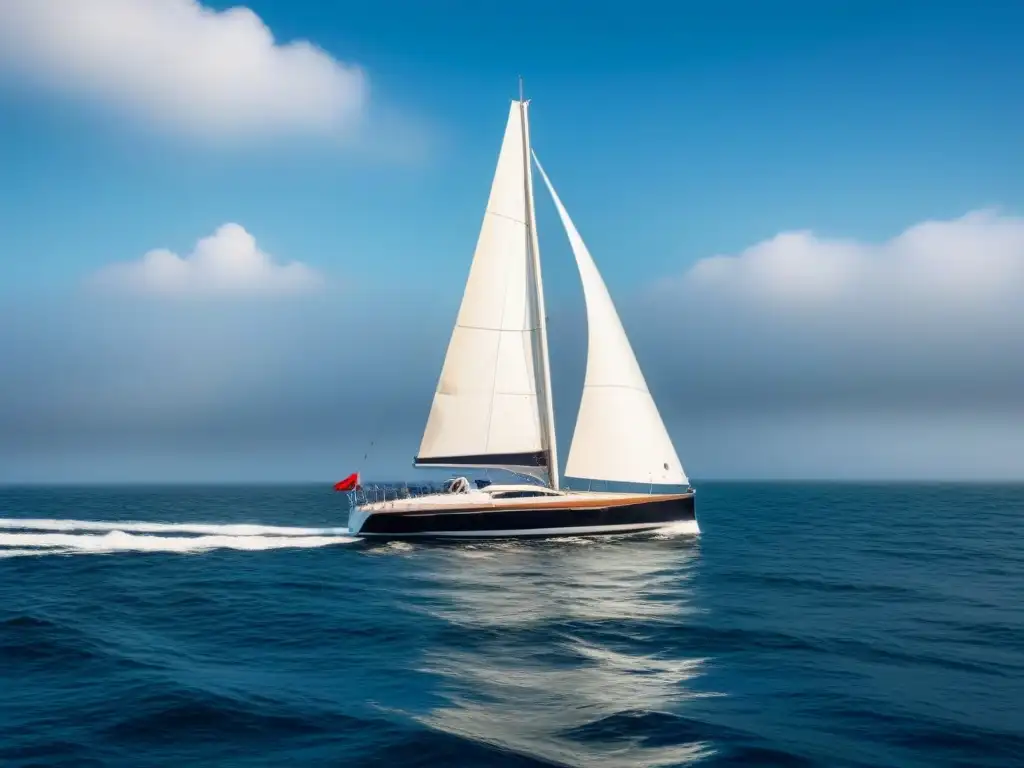 Un velero elegante navegando suavemente en aguas tranquilas bajo un cielo despejado