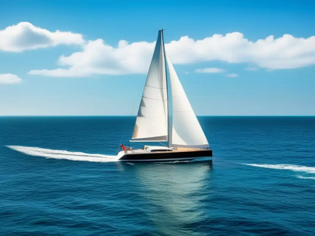 Un velero elegante surcando aguas tranquilas bajo un cielo azul claro