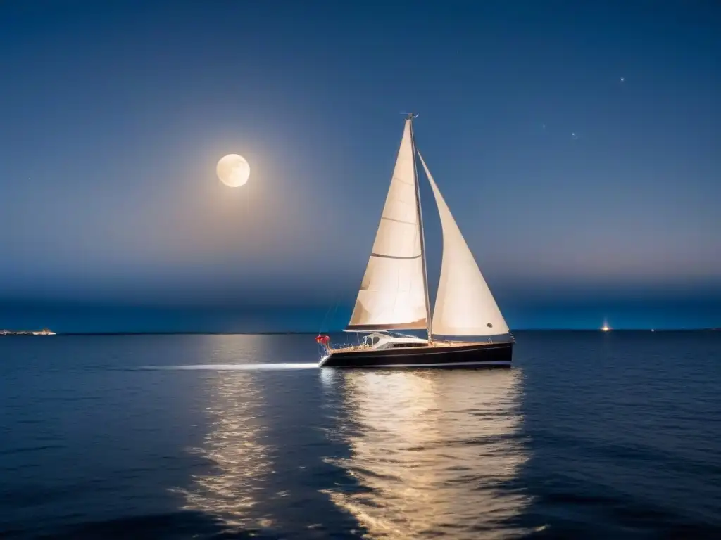 Un velero elegante navega bajo un cielo estrellado en una noche tranquila