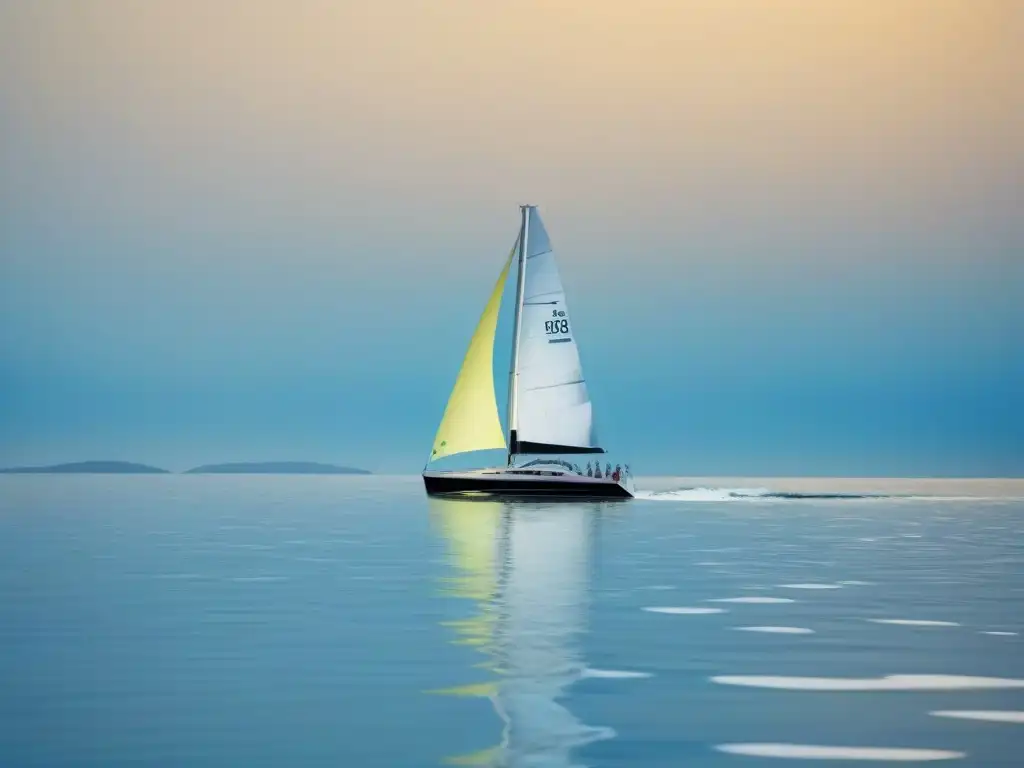 Un velero elegante navega serenamente en un mar tranquilo bajo un cielo azul