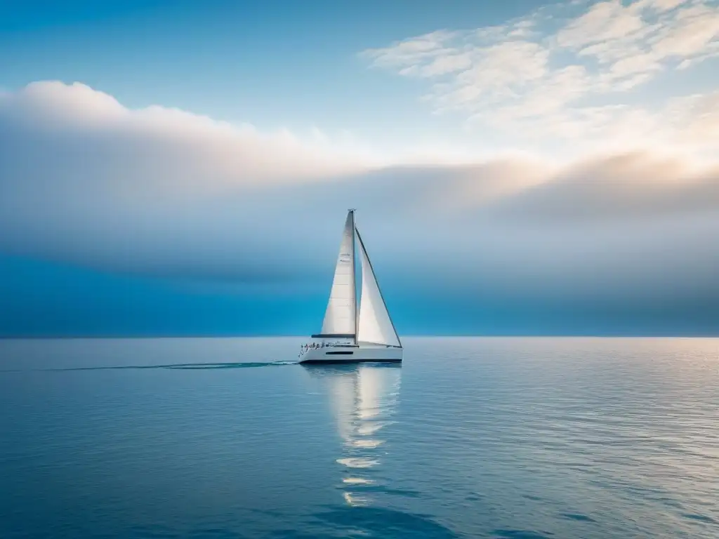 Un velero moderno corta aguas cristalinas