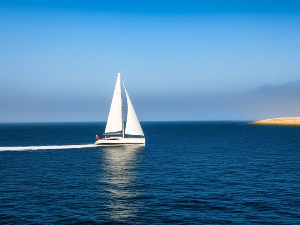 Un velero navegando con seguridad en aguas tranquilas, transmitiendo calma y serenidad