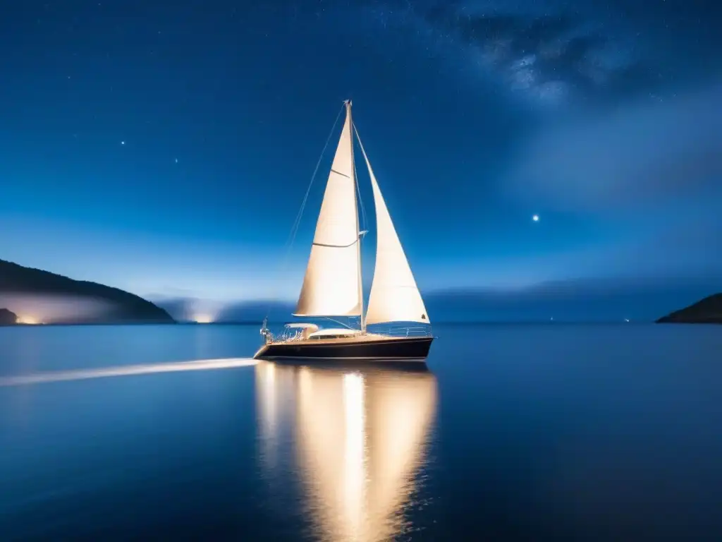 Un velero navega con seguridad bajo un cielo estrellado