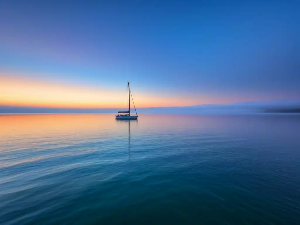 Un velero solitario en aguas tranquilas al atardecer