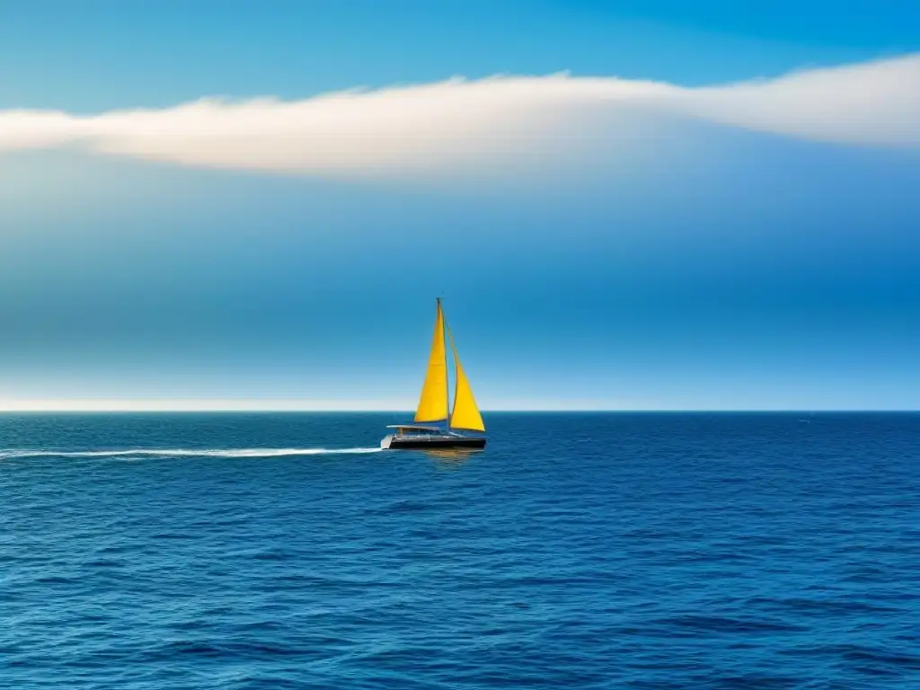 Un velero solitario navegando en alta mar, reflejando soledad y tranquilidad