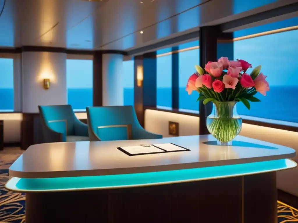 Experimenta las ventajas de tener un concierge en crucero en un elegante escritorio de lujo, con vista al mar y ambiente exclusivo