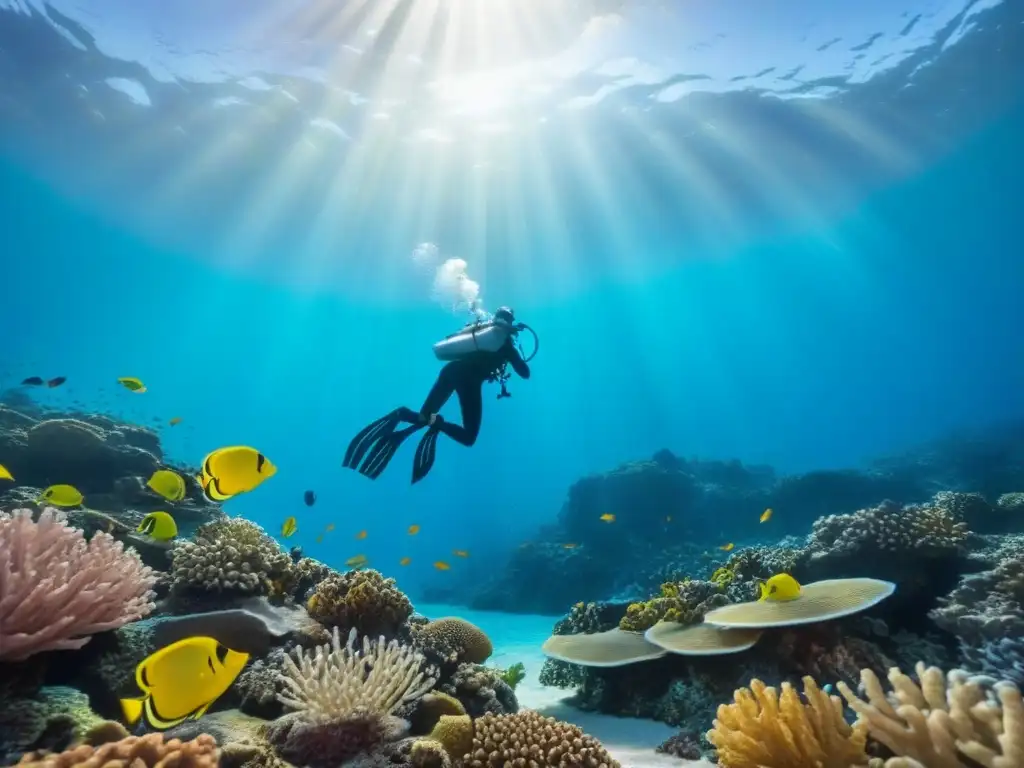 Un vibrante arrecife de coral bajo el agua con peces coloridos y vida marina