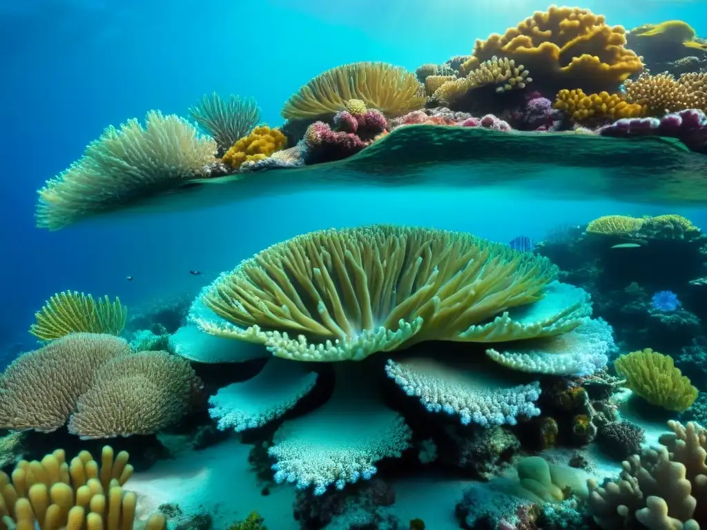 Un vibrante arrecife de coral en alto detalle, resaltando su diversidad y belleza