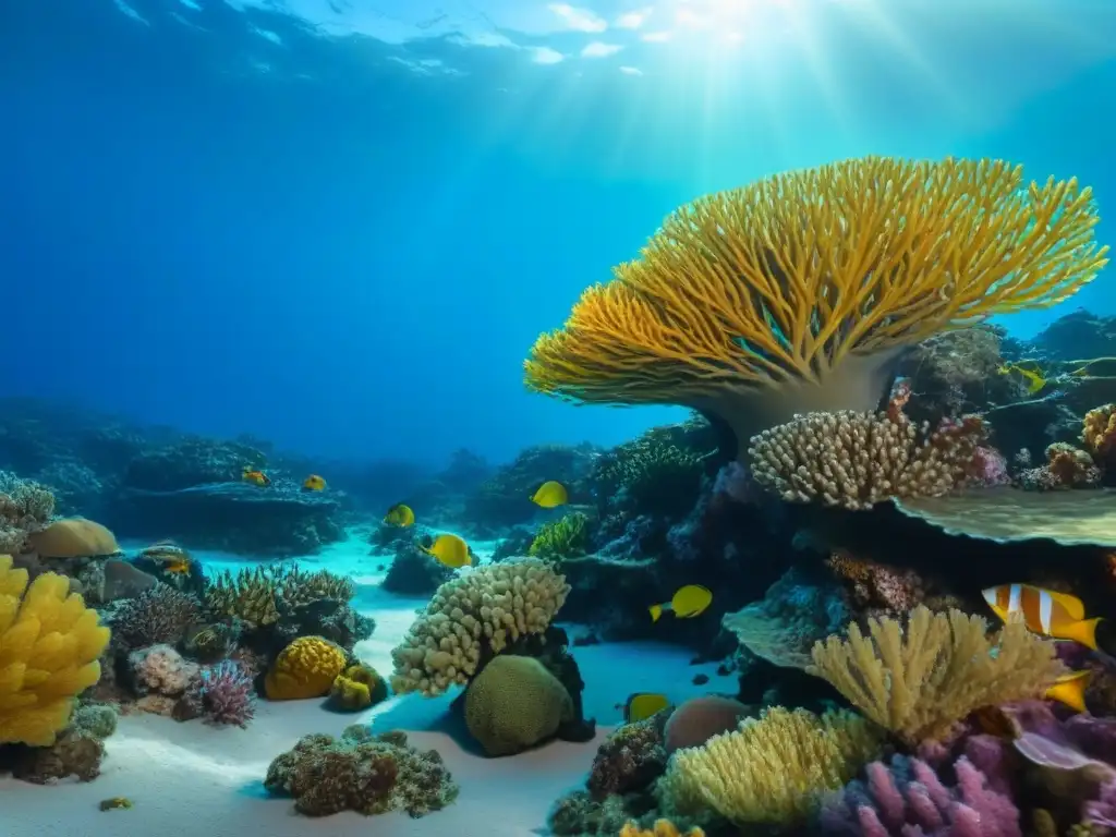 Un vibrante arrecife de coral bajo el agua, impacto cruceros ecosistemas marinos