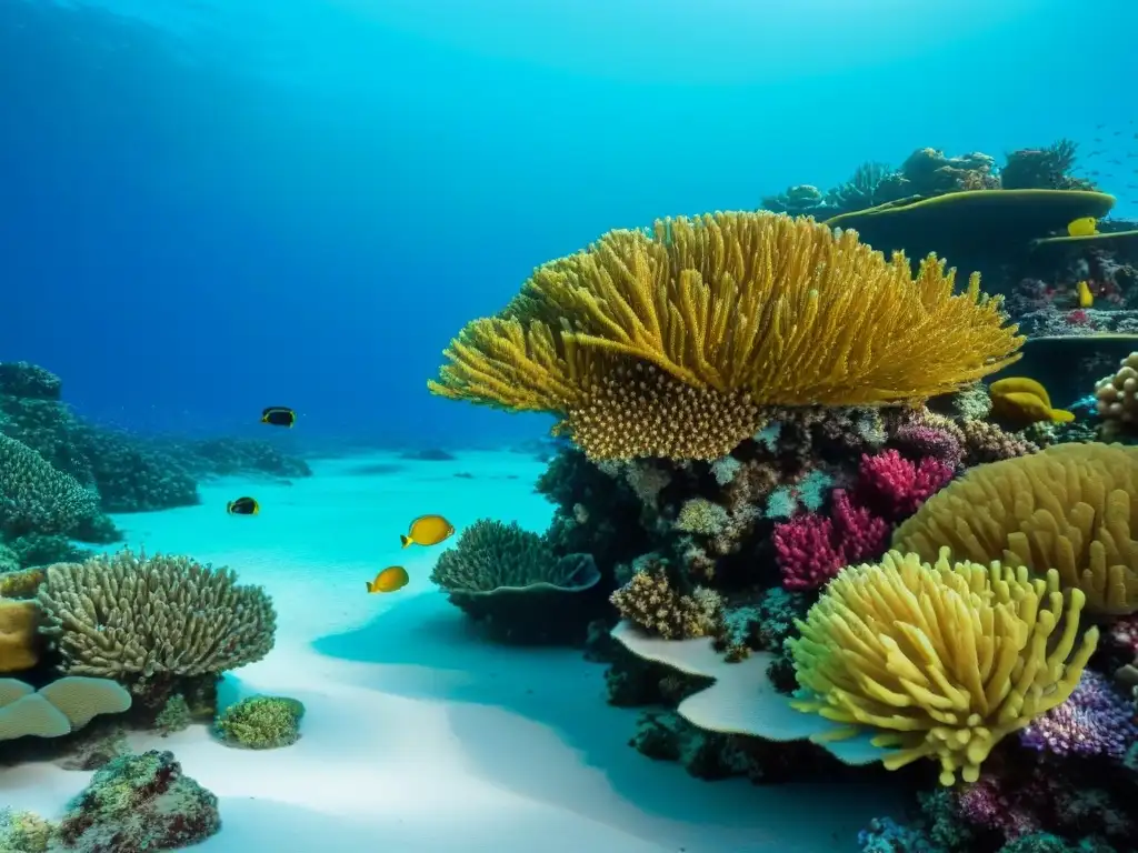 Un vibrante arrecife de coral lleno de peces coloridos en aguas turquesas