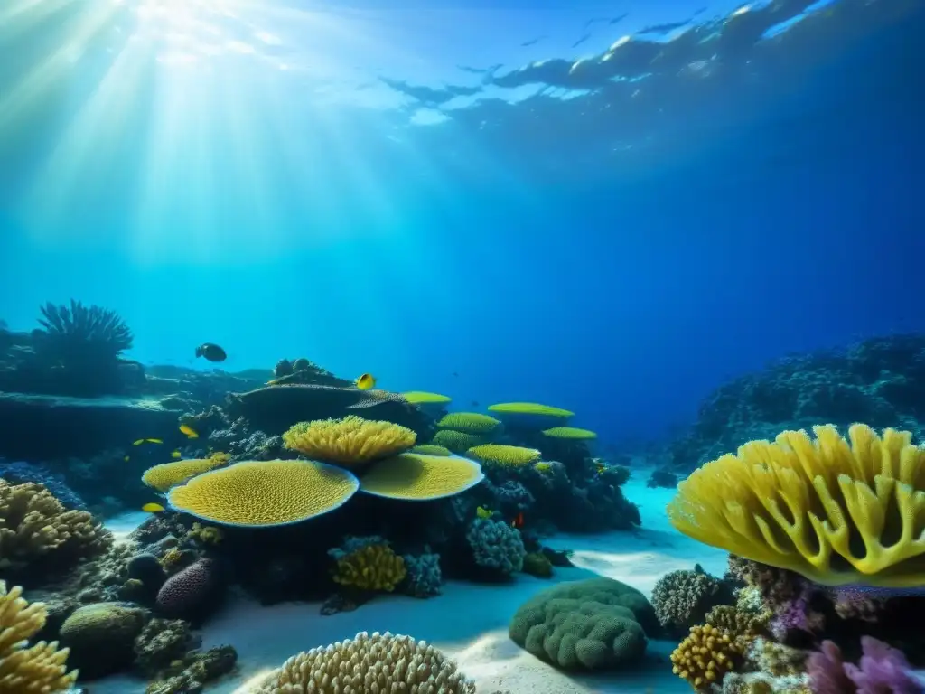 Un vibrante arrecife de coral lleno de peces coloridos bajo el agua cristalina: lugares fotografiar vida marina ocultos