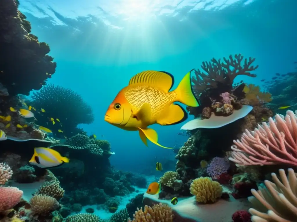 Un vibrante arrecife de coral lleno de vida marina, resaltando la importancia de proteger estos ecosistemas