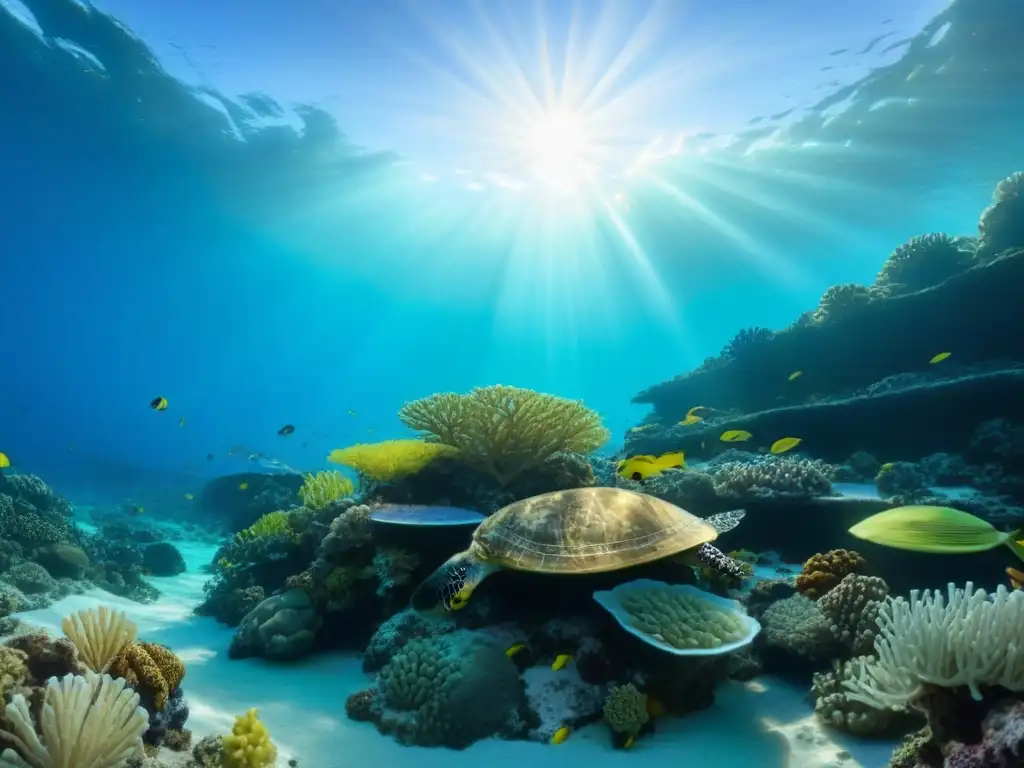 Arrecife de coral vibrante: vida marina en su esplendor Un vibrante arrecife de coral bajo el mar, lleno de vida marina colorida