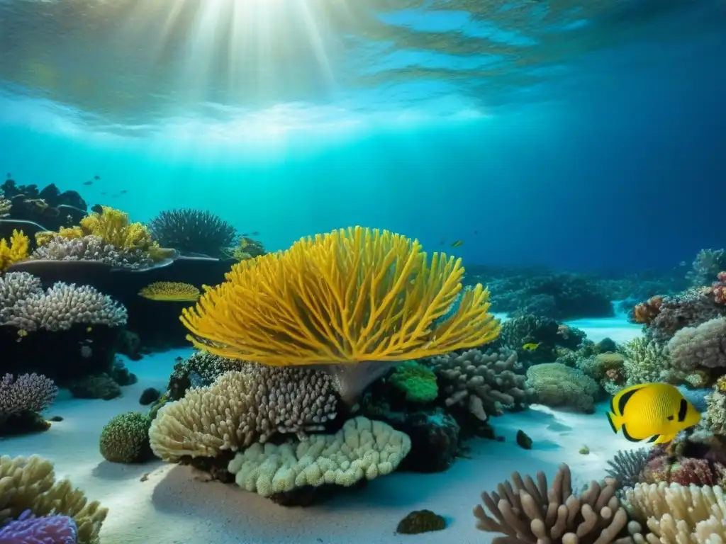 Vibrante arrecife de coral con peces coloridos y plantas submarinas, lugares fotografiar vida marina ocultos