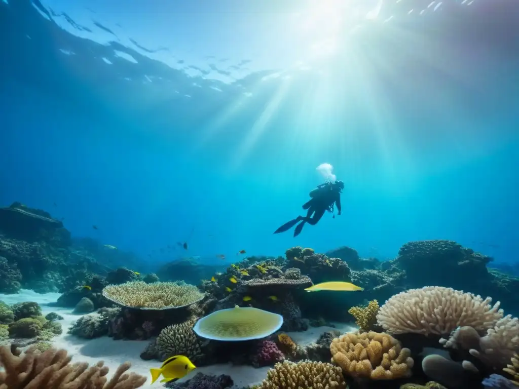 Vibrante arrecife de coral con peces coloridos y vida marina, resaltando la importancia de las prácticas sostenibles turismo marítimo