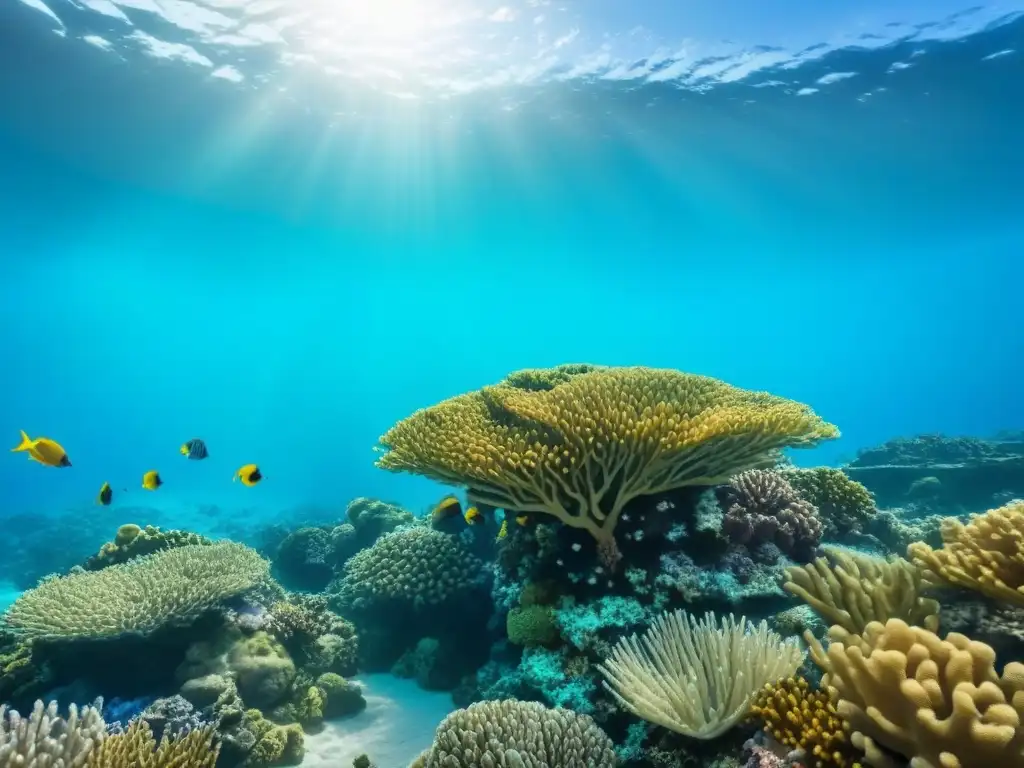 Vibrante arrecife de coral con peces coloridos en aguas turquesas