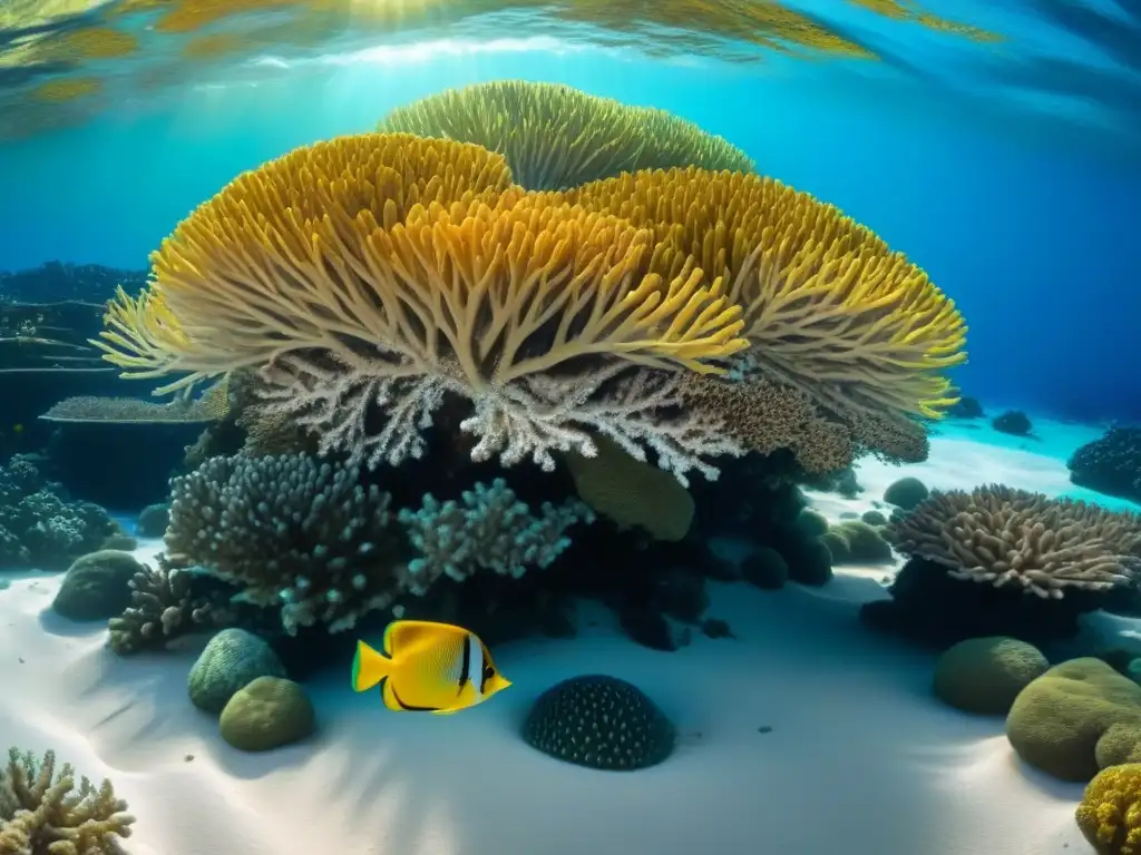 Exploración submarina: vibrante arrecife de coral rodeado de peces coloridos bajo el agua cristalina