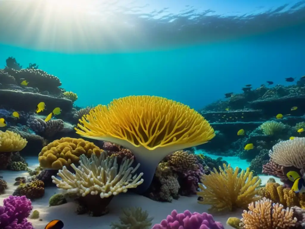 Vibrante arrecife de coral con vida marina diversa