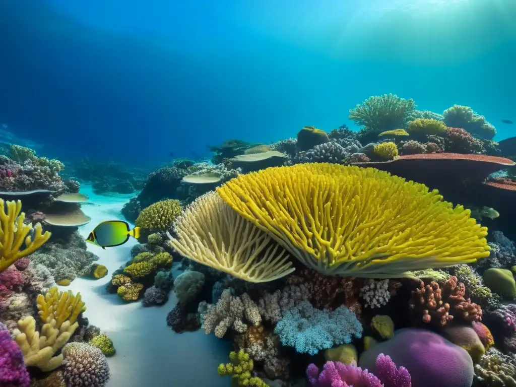 Vibrante arrecife de coral en alta resolución, muestra la diversidad marina