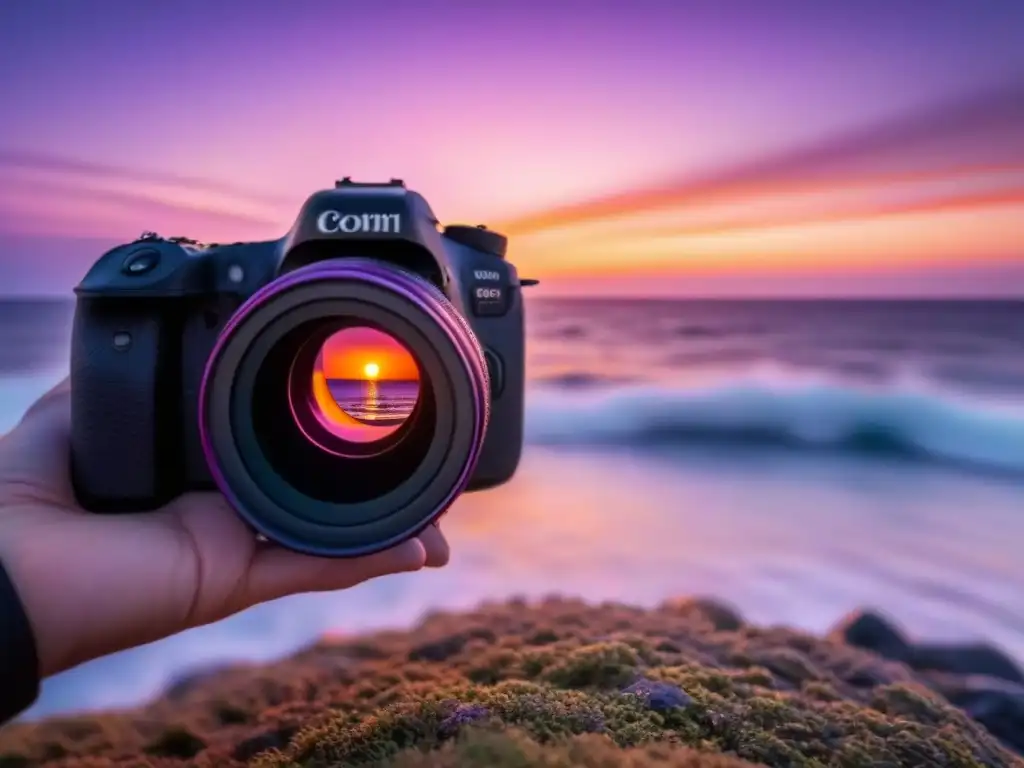 Vibrante atardecer sobre el océano capturado por una cámara fotográfica profesional en cruceros