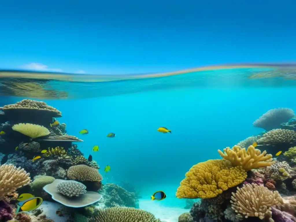 Un vibrante festival eco sostenible marino: arrecife de coral lleno de vida y coloridos peces en aguas turquesas cristalinas