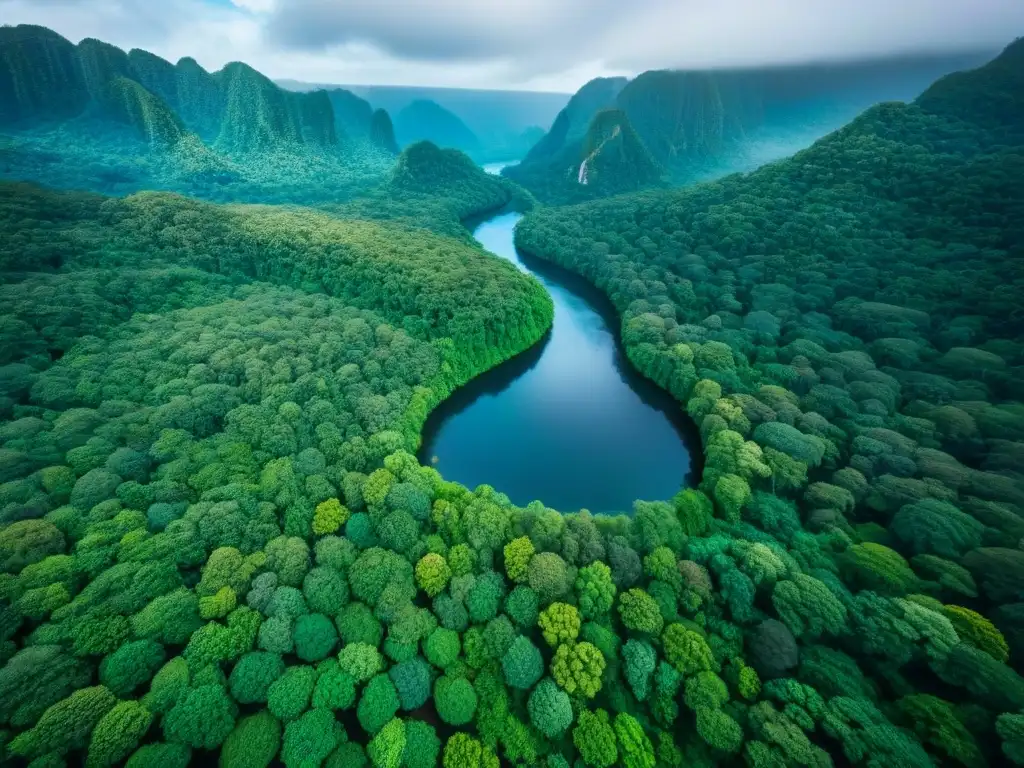 Vibrante selva tropical con río sereno y vida salvaje