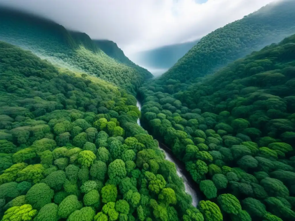 Vista aérea de un exuberante bosque tropical con río, ideal para aventuras ecológicas en cruceros