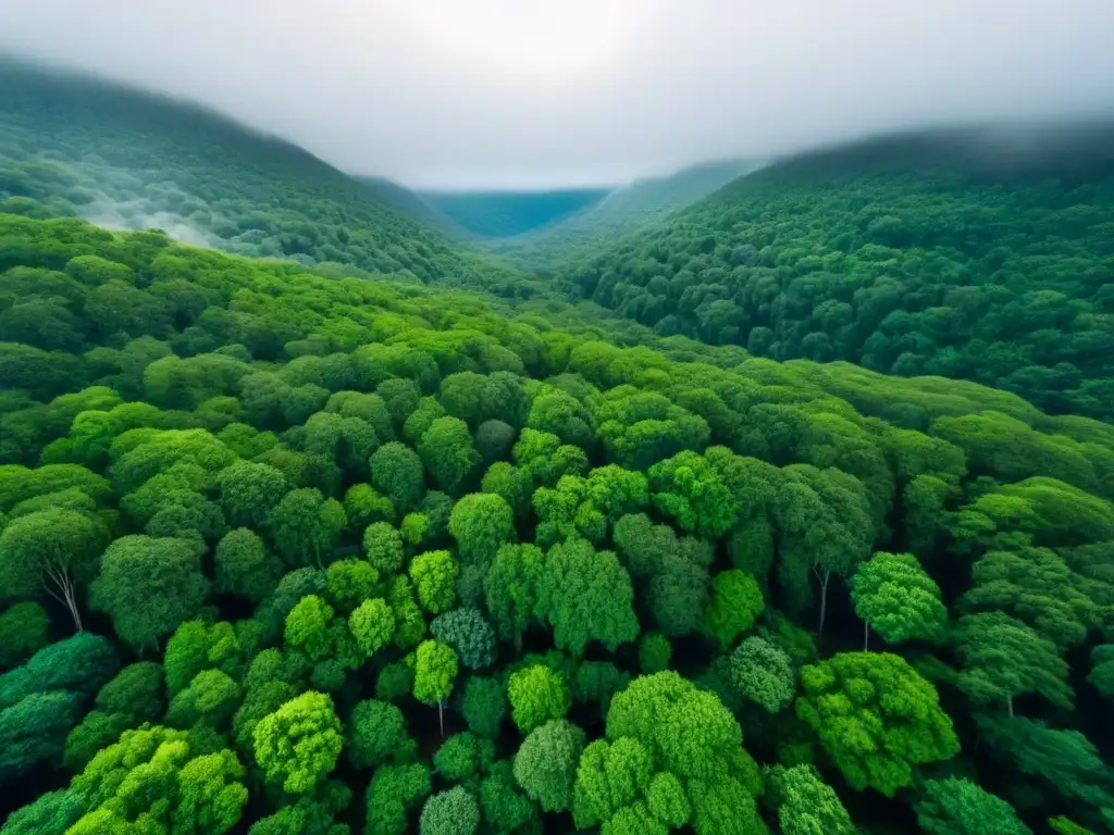 Vista aérea de un frondoso bosque verde iluminado por el sol, ideal para excursiones ecológicas en crucero