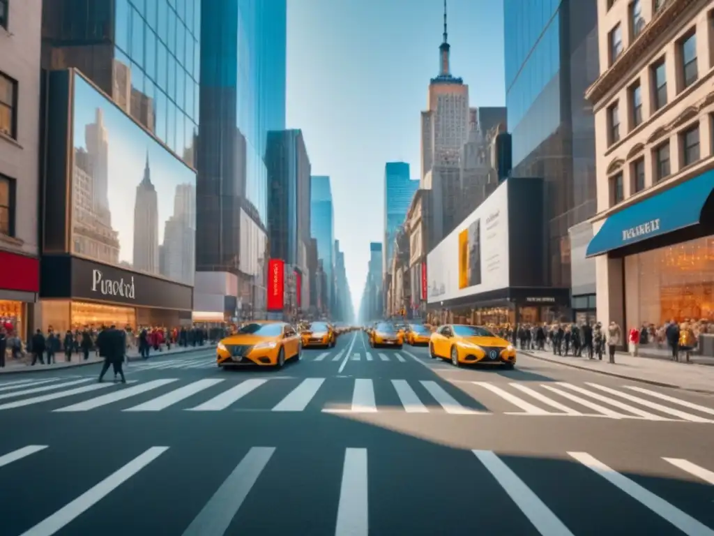 Una vista detallada de compras de lujo en Manhattan, con elegantes tiendas y fashionistas, en un ambiente sofisticado y urbano