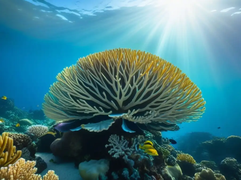 Una vista impresionante de un arrecife de coral vibrante, con peces coloridos y vida marina, ideal para aventuras marítimas ecológicas