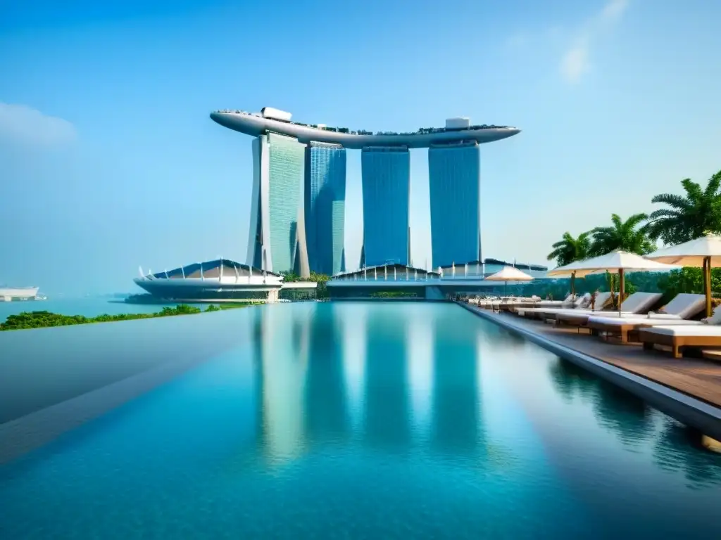 Vista impresionante del hotel Marina Bay Sands en Singapur, lugares lujo Singapur inesperados